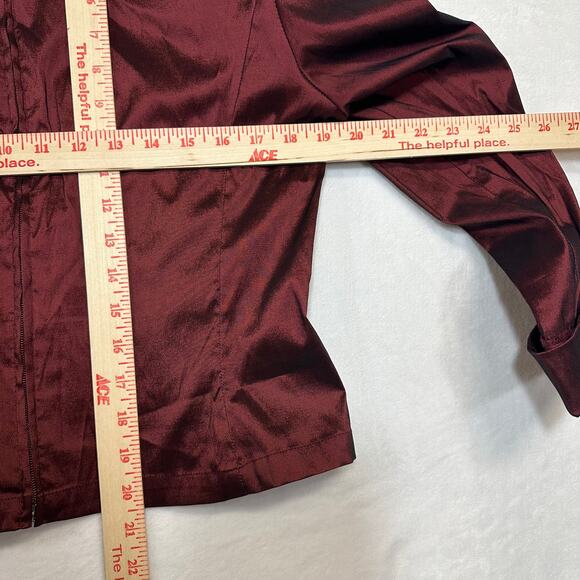 Vintage Tadashi Shoji 16 Red Taffeta 3/4 Sleeve Top Faux Wrap VNeck Elegant Sexy - Picture 8 of 11